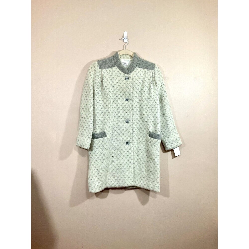 Vintage Tinna Womens Icelandic Wool Coat M Cream Gray Preppy Nordic Twee NWT